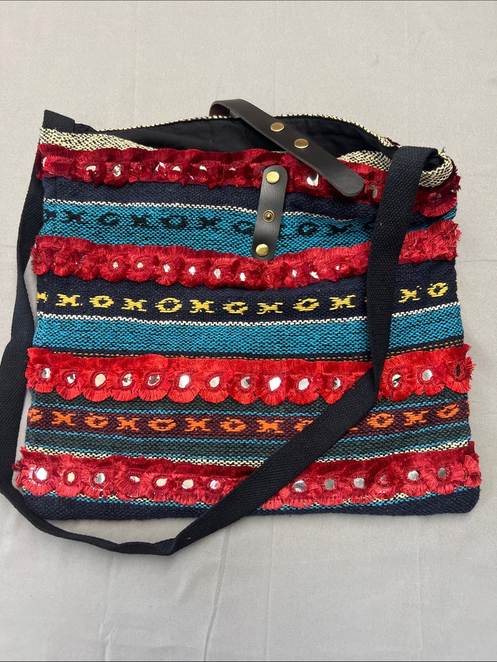 Raj Red & Blue Embellished Boho Crossbody Bag